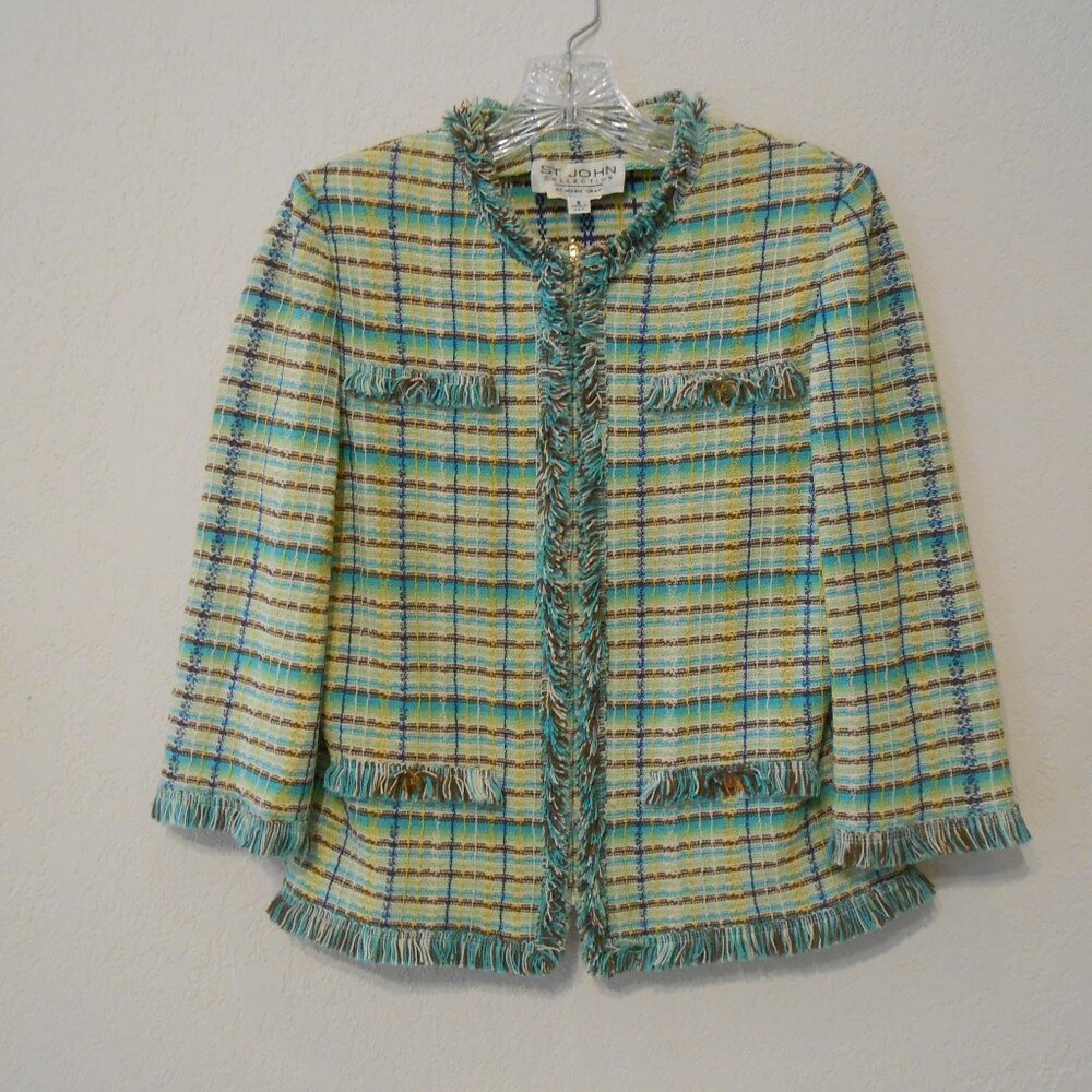 **SALE** St John by Marie Gray Plaid Jacket with Fringe  *READ DESCRIPTION*